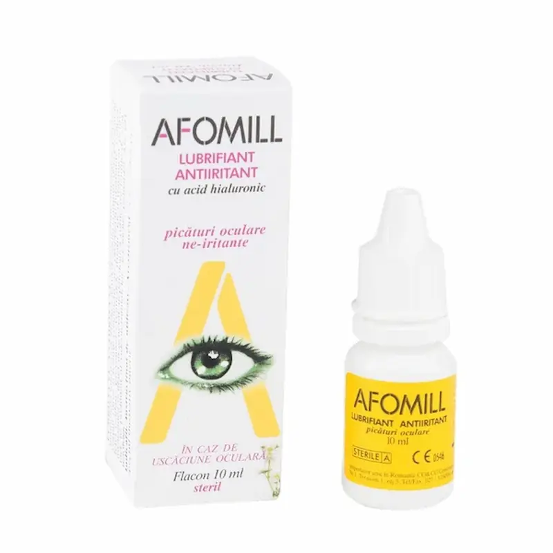 Afomill Lubrifiant Antiiritant 10 ml, soluție oftalmică cu acid hialuronic pentru ochi uscați și iritați