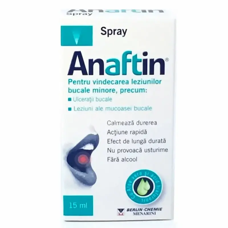 Anaftin Spray Oral Berlin-Chemie 15 ml pentru afte, ulcerații și leziuni bucale minore