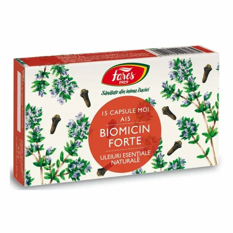 Biomicin Forte Fares 15 capsule moi cu ulei esențial de cimbru și cuișoare pentru susținerea organismului