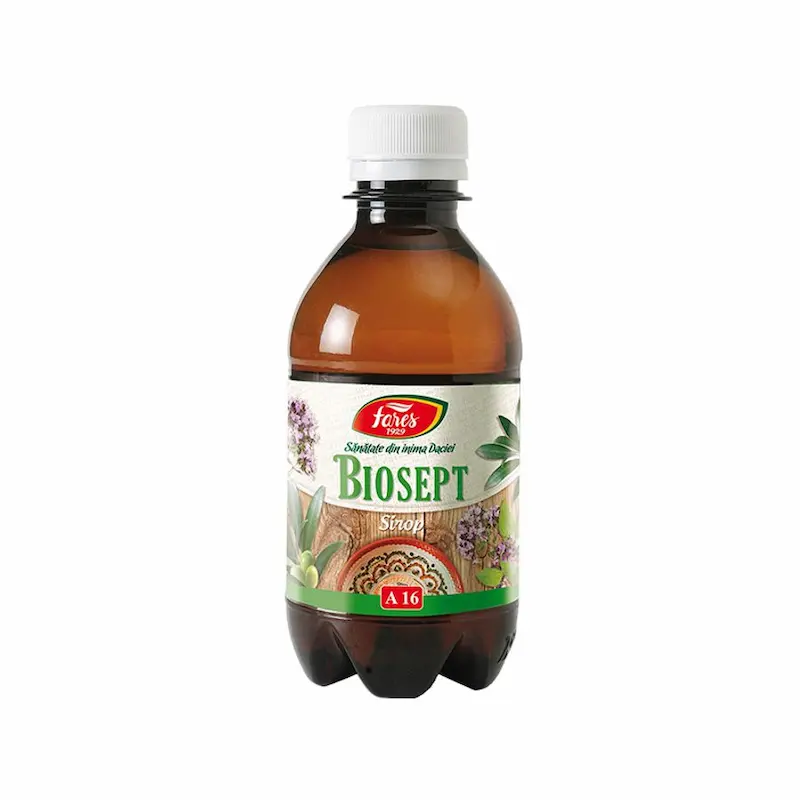 Flacon Biosept Fares 250 ml, sirop cu propolis, vitamina C și extracte vegetale pentru imunitate și confort respirator