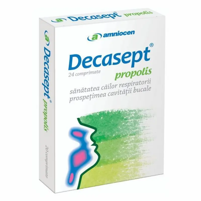 Decasept Propolis Amniocen 24 comprimate pentru supt cu propolis, uleiuri esențiale și vitamine B1 B6