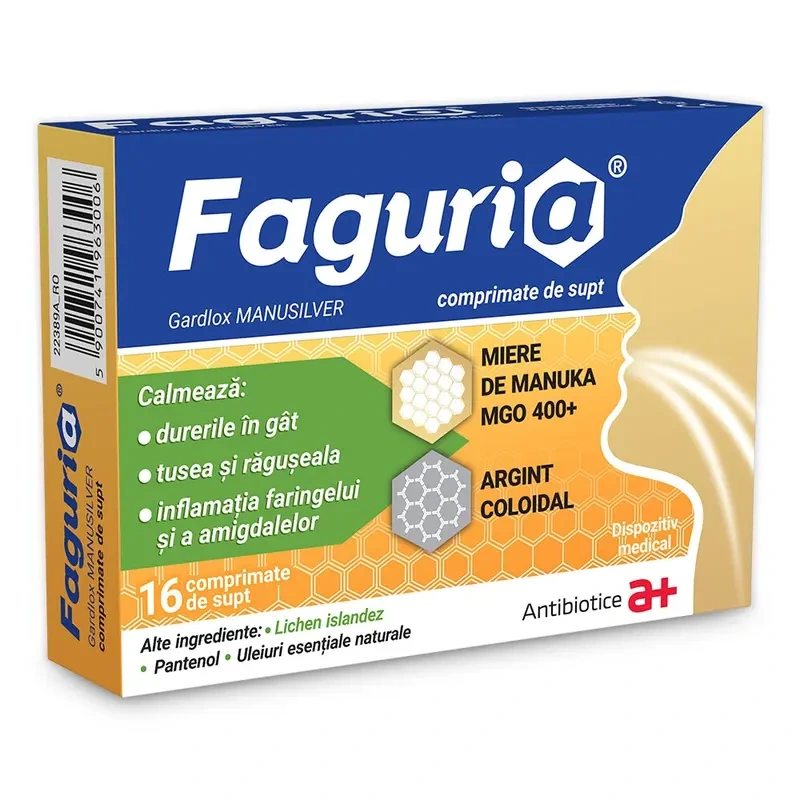 Faguria cu Miere de Manuka, 16 comprimate de supt, Antibiotice