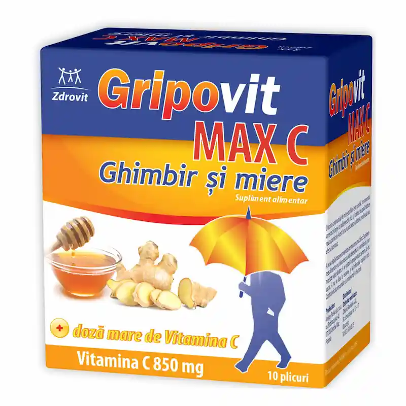 Gripovit MAX C Ghimbir și Miere 10 Plicuri Zdrovit