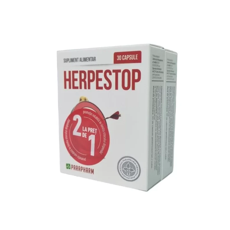 HerpeStop cu L-lizină, vitamina C și zinc, 30 + 30 capsule, Parapharm