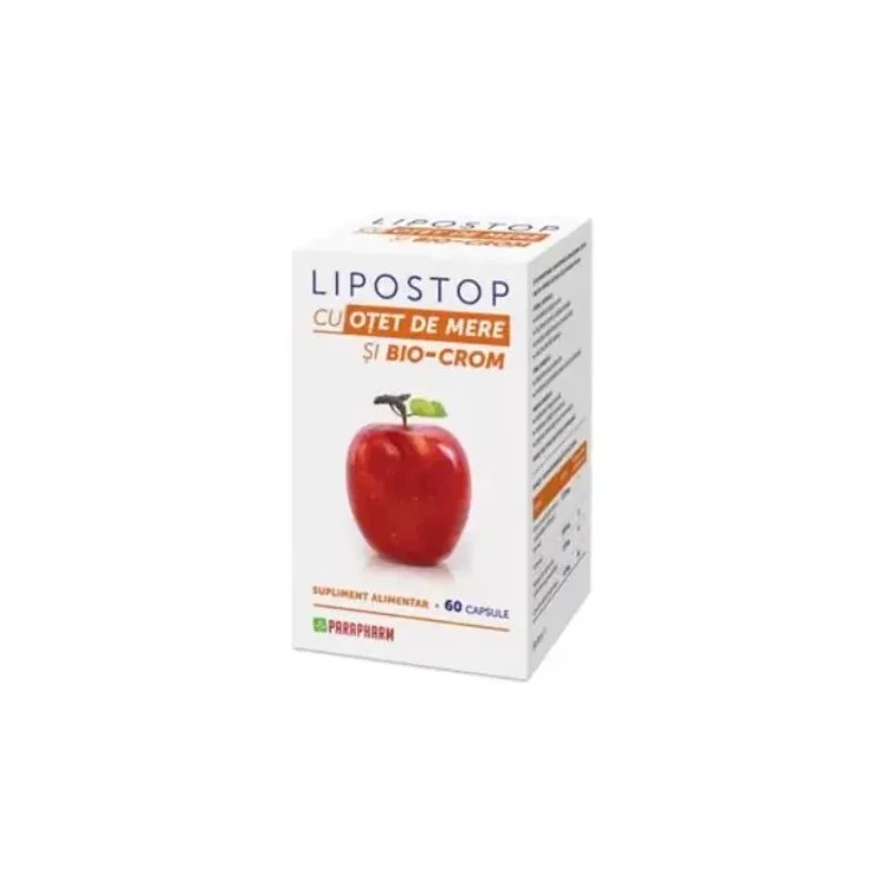 Lipostop cu oțet de mere, vitamina C, mangan și crom, 60 capsule, Parapharm