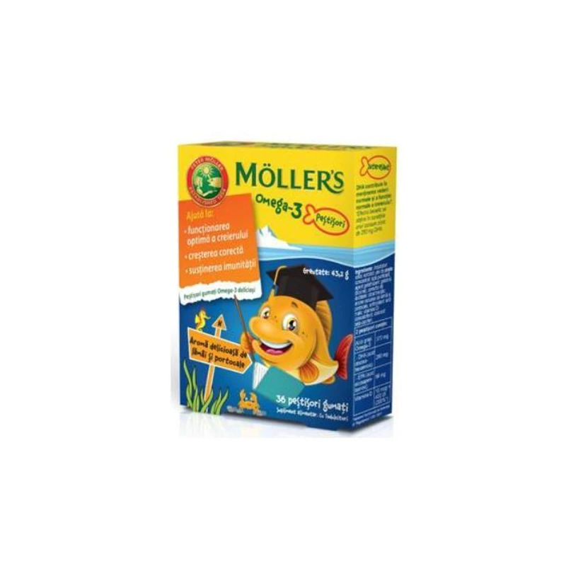 Möller’s Omega-3 Peștișori, lămâi și portocale, 36 jeleuri, Orkla Health