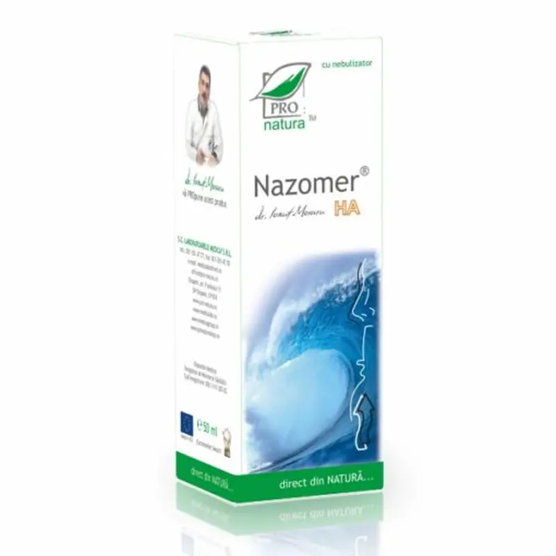 Nazomer spray nazal 50 ml cu apă de mare și acid hialuronic pentru hidratarea și confortul mucoasei nazale
