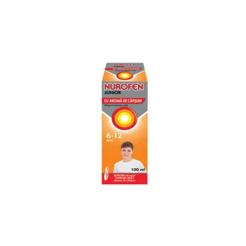 Nurofen Junior 40 mg/ml, căpșuni, 6–12 ani, 100 ml