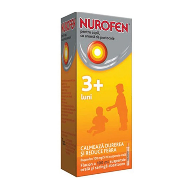 Nurofen pentru copii 100 mg/5 ml, portocale, 100 ml
