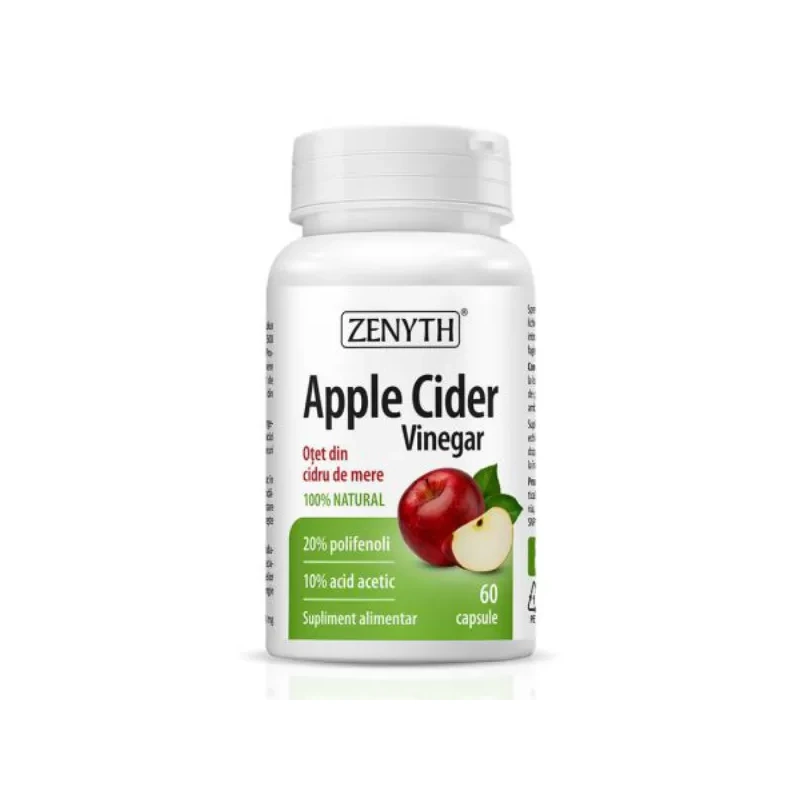 Oțet din cidru de mere 500 mg, 60 capsule vegetale, Zenyth