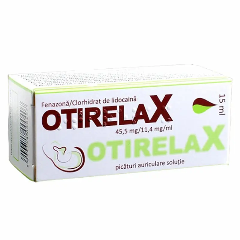 Otirelax Picături Auriculare 15 ml cu fenazonă și lidocaină pentru dureri de ureche la pacienți cu timpan intact