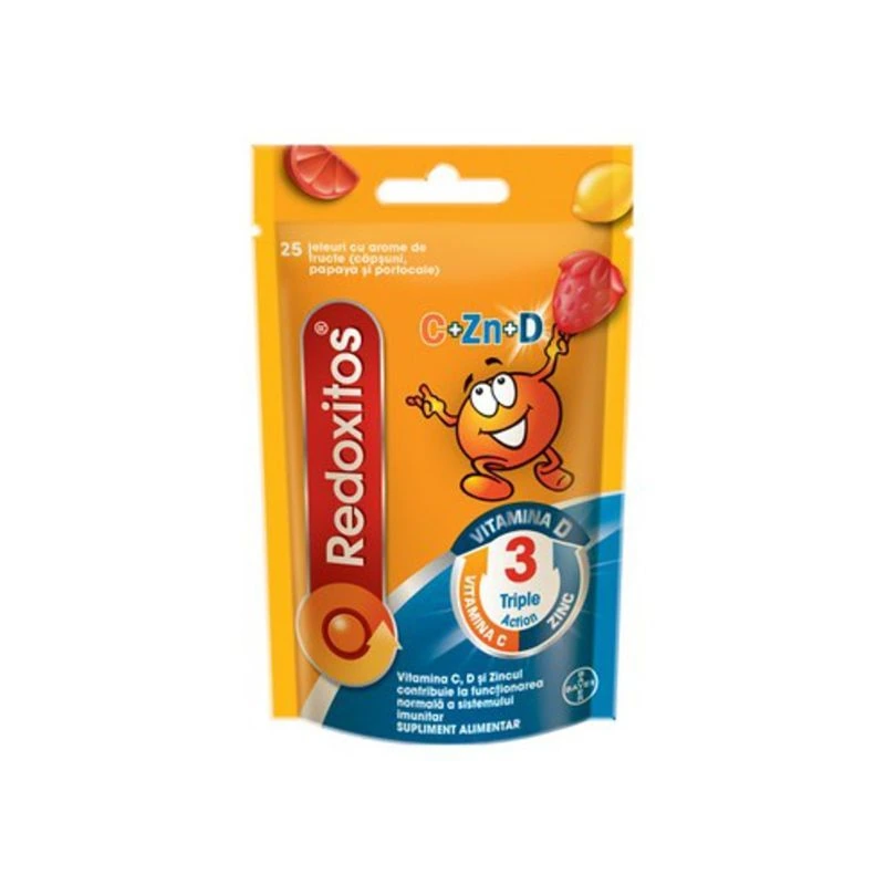 Redoxitos Triple Action, vitamine C și D3 cu zinc, 25 jeleuri