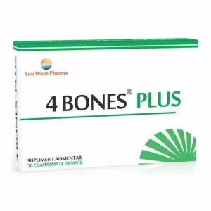 4 Bones Plus Sun Wave Pharma 30 comprimate filmate cu calciu, vitamina D3 și minerale pentru sănătatea oaselor