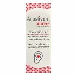 Acustivum Zdrovit spray auricular 20 ml pentru durere, roșeață și mâncărime la nivelul canalului auditiv extern