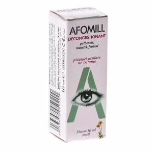Afomill Decongestionant 10 ml picături oftalmice cu extracte vegetale pentru ochi iritați și înroșiți