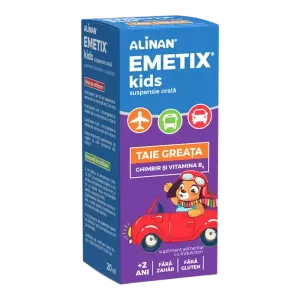 Alinan Emetix suspensie orală 20 ml cu ghimbir și vitamina B6 pentru confort digestiv și rău de mișcare la copii