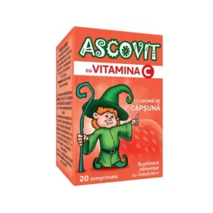 Ascovit vitamina C 100 mg, aromă de căpșună, 20 comprimate masticabile