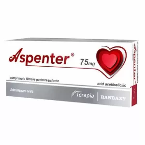 Aspenter 75 mg Terapia 28 comprimate gastrorezistente cu acid acetilsalicilic pentru circulația sângelui