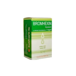 Bromhexin Rompharm 2 mg/ml, picături orale pentru tuse productivă, 50 ml