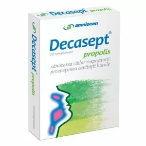 Decasept Propolis Amniocen 24 comprimate pentru supt cu propolis, uleiuri esențiale și vitamine B1 B6