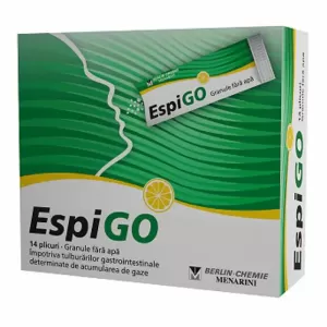 EspiGO 125 mg granule fără apă 14 plicuri pentru balonare și gaze intestinale