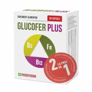 Glucofer Plus Parapharm pachet 1+1 cu 30 capsule, fier, vitamina C, acid folic și vitamina B12