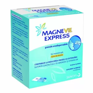 MagneVie Express 20 plicuri granule orodispersabile cu magneziu și vitamina B6 fără zahăr