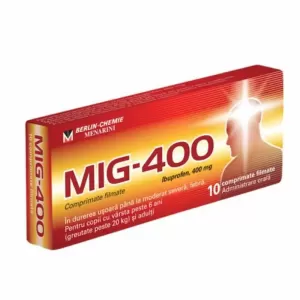 MIG-400 Berlin-Chemie 10 comprimate filmate cu ibuprofen 400 mg pentru durere și febră