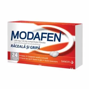 Modafen Răceală și Gripă Sanofi 24 comprimate cu ibuprofen și pseudoefedrină pentru congestie nazală și febră