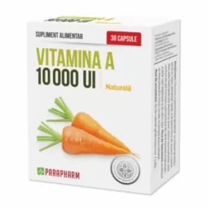 Vitamina A 10000 UI Parapharm 30 capsule moi cu extract de morcovi și vitamina E pentru piele și vedere normală