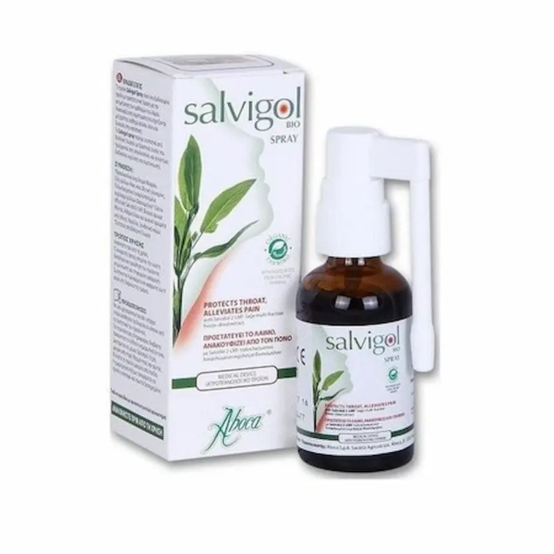 Salvigol BIO Aboca spray 30 ml cu ingrediente vegetale pentru gât iritat, uscăciune și durere