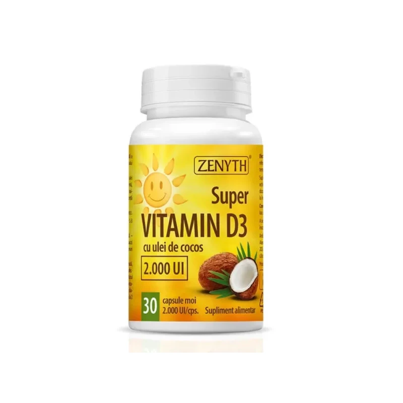 Super Vitamina D3 2000 UI cu ulei de cocos, 30 capsule, Zenyth