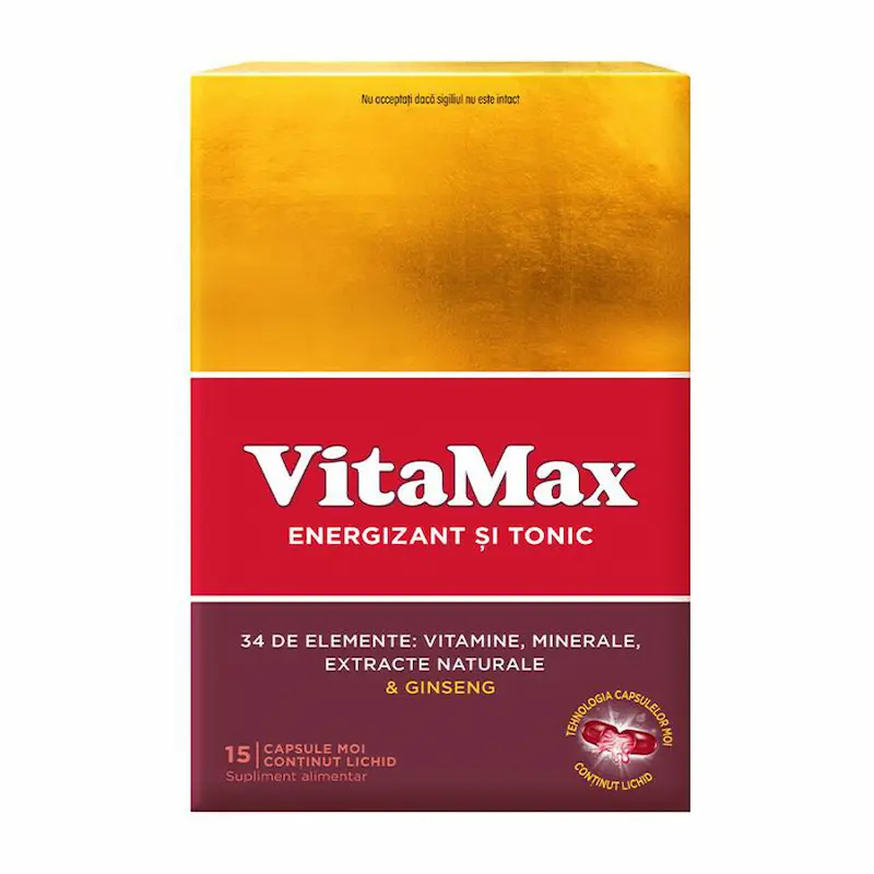 VitaMax Energizant Tonic 15 capsule moi cu vitamine minerale ginseng și lăptișor de matcă