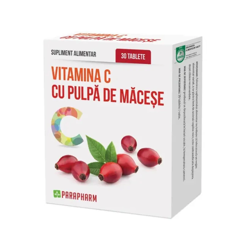 Vitamina C 180 mg cu pulpă de măceșe, 30 tablete, Parapharm